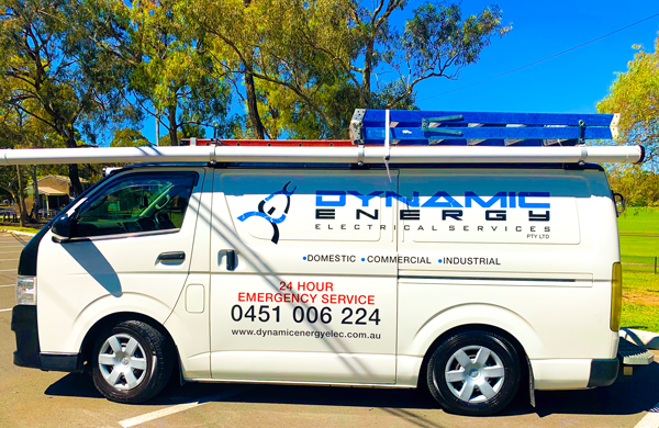 This is an image of an electrician van from Dynamic Energy Electrical Services.